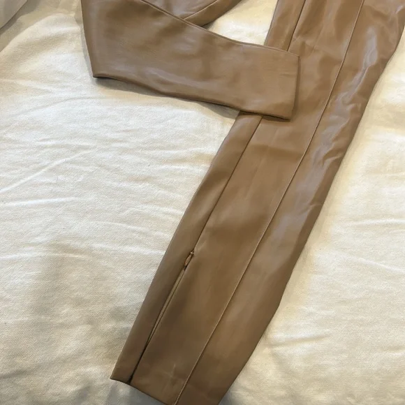 Blogger Fav Zara Tan Trimmed Faux Leather Legging Zipper Detailing